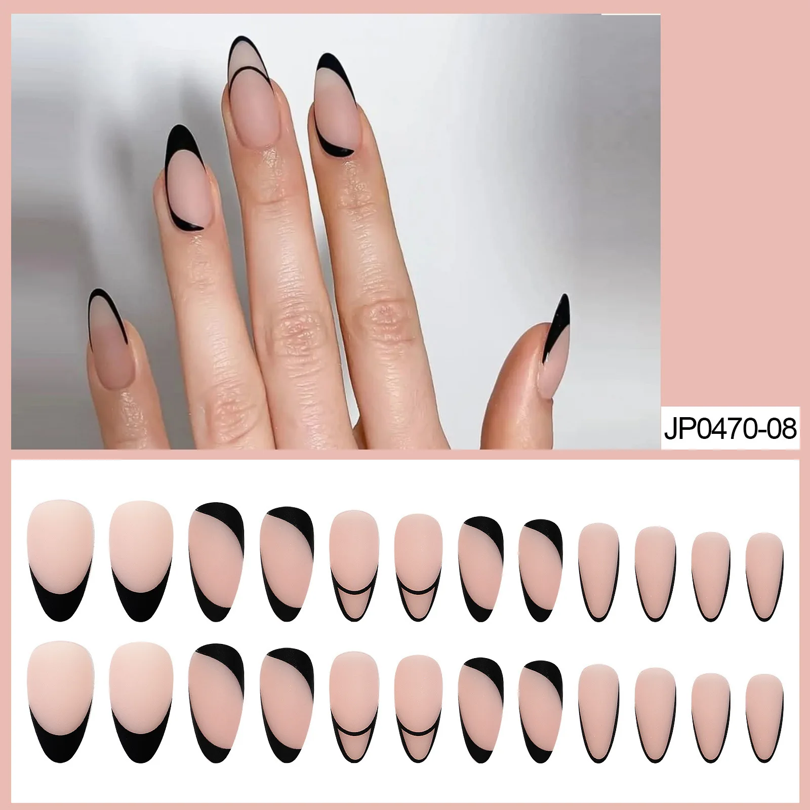 Wholesale Price French Style Black Line Wearing Artificial Nails Press On False Nail Tips
