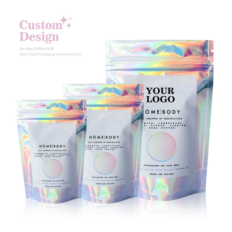 Custom Holographic Zip Lock Smell Proof Stand Up Pouch 3.5 7g Mylar Bags with My LOGO
