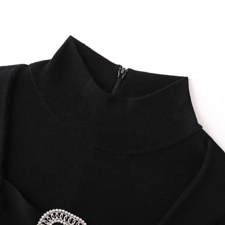 Knitwear manufacturer custom black fashion turtleneck long sleeved women knitted sweater dress