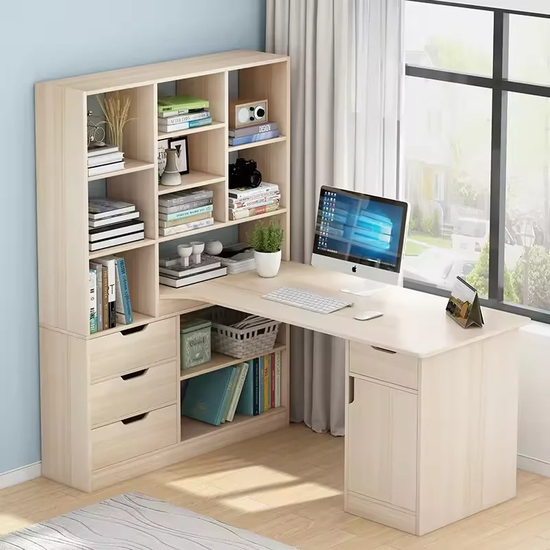 Home Office Wooden Student Study Writing Desk Table Computer Desks With Book Shelf Storage Rack