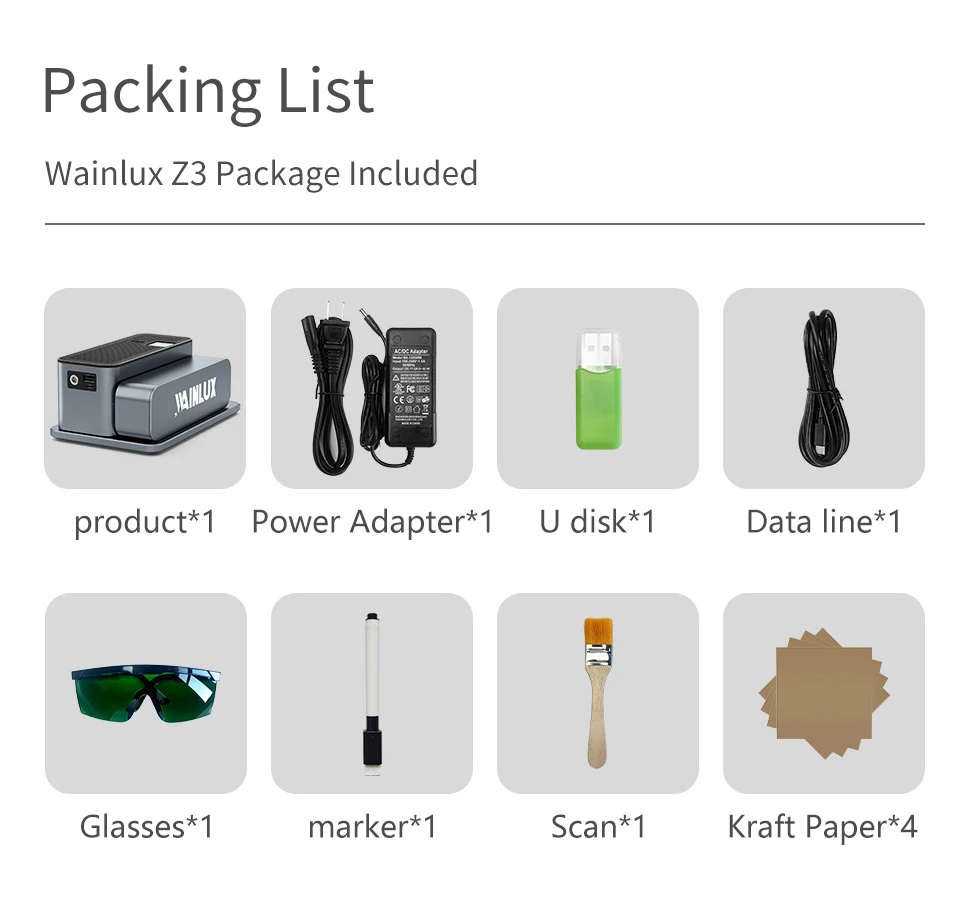 WAINLUX Z3 Laser Engraver Cutter 60W Portable Foldable Engraving Machine Auto Focus 600mm/s High Precision Printer For Metal