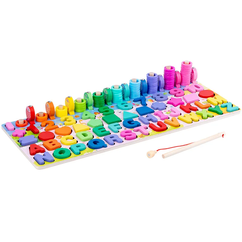 6in1 Multifunction Board Fishing Geometric Cognition Toys Wood Montessori Educational Toys For Kids Montessori Set
