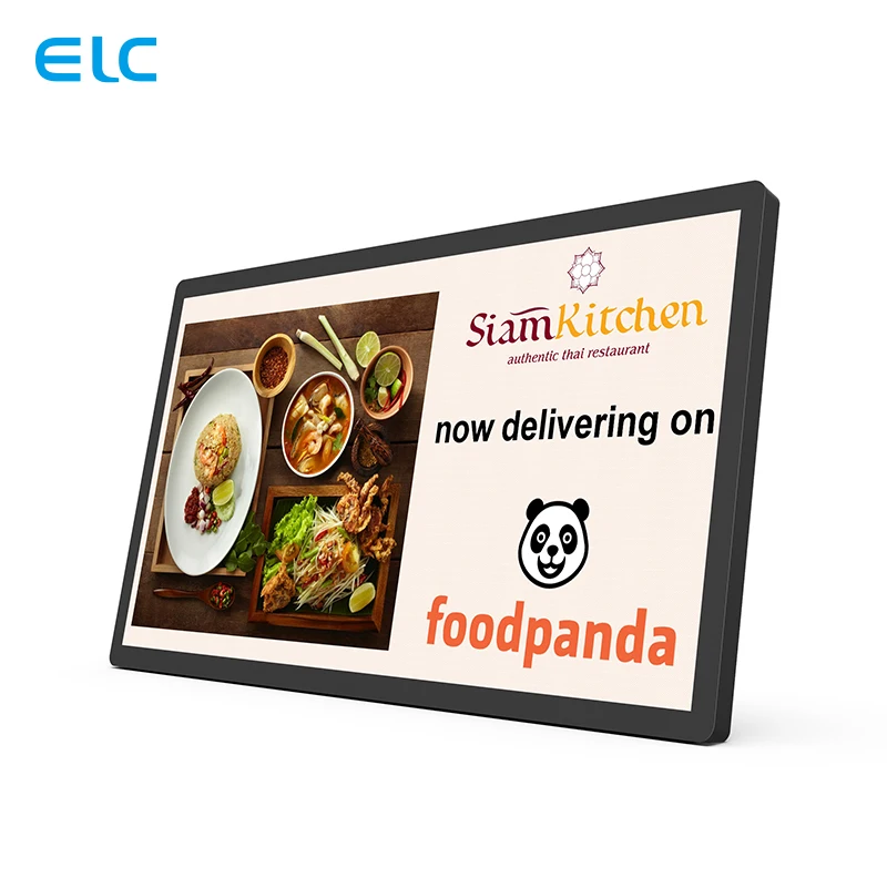 Big screen 21.5 inch wall mounted capacitive touch screen supermarket catering digital signage displays with rj45 usb sd card