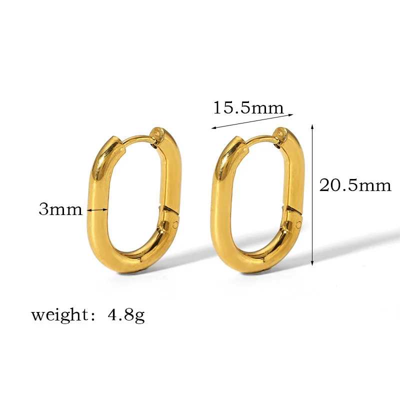 Minimalist 18k Gold Plated Oval U Shaped Hoop Earrings Waterproof Chunky Geometric Stainless Steel Huggie Earrings for Women