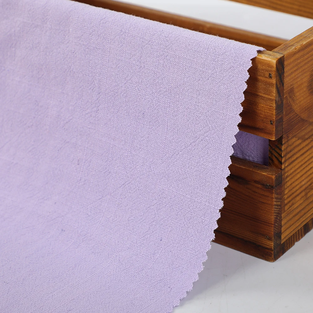 Solid color stonewashed soft plain dyed blend 30% linen 70% viscose fabric for clothing