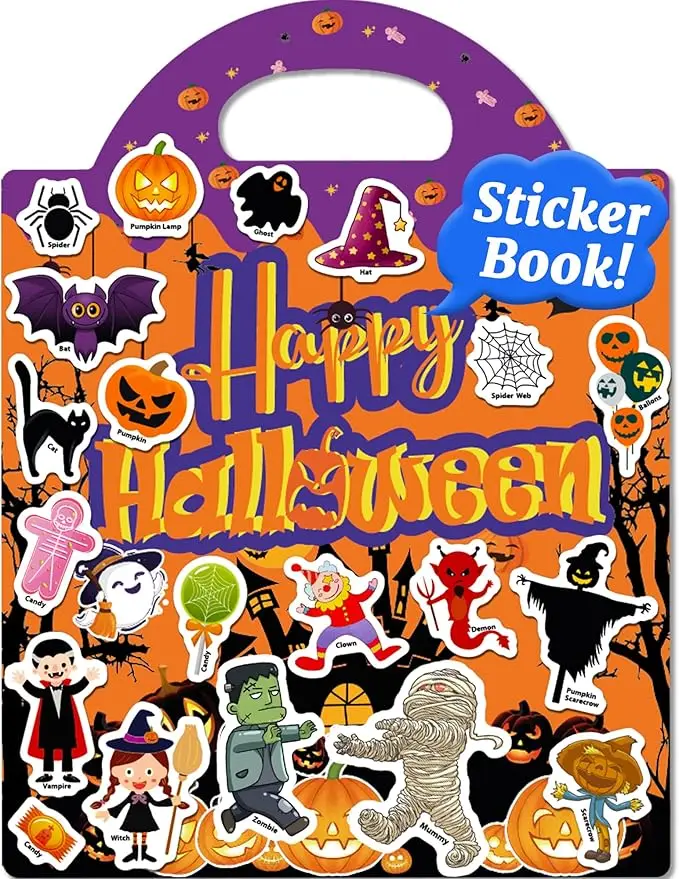 Halloween Reusable Sticker Book for 2-4 year olds,Travel Halloween Sticker Book for kids,Waterproof Sticker Book for 1-3,