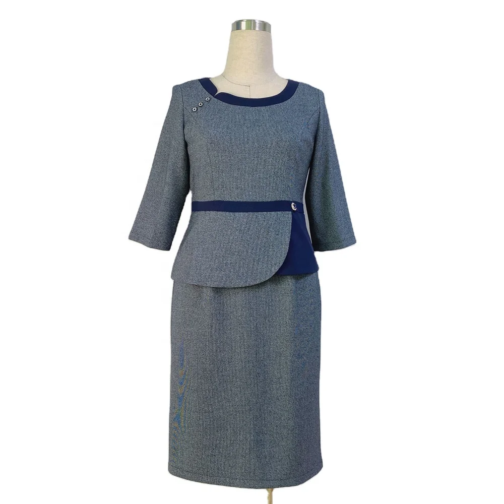 Summer short sleeve Knee length women work clothes dress office for work