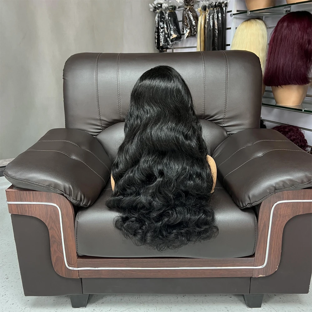 Предварительно выщипанный парик с двумя нарисованными волнами обработанными индийскими человеческими волосами 24 дюйма натуральный черный 13x4 на фронтальной сетке для продажи