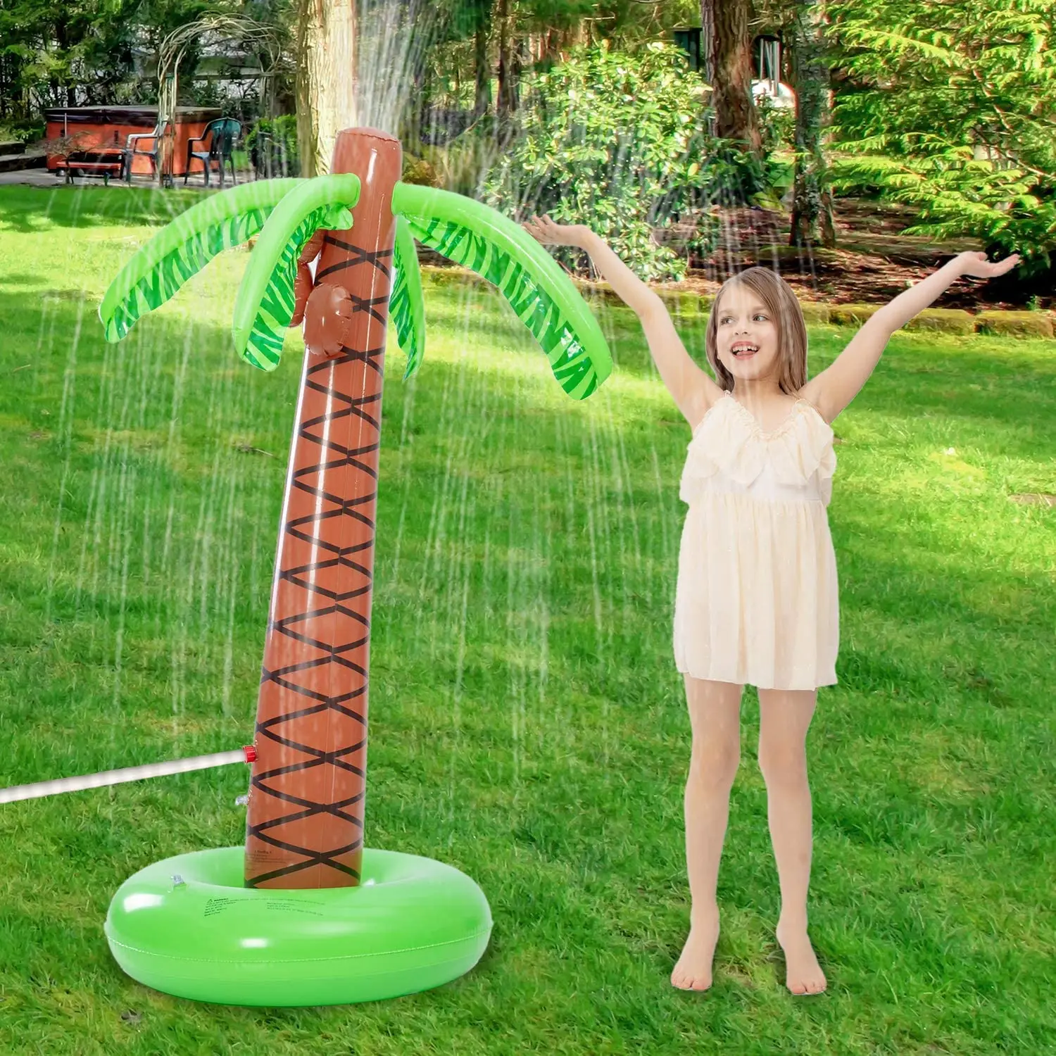 Inflatable Palm Tree Backyard Sprinkler Toy for Kid Inflatable Water Park Outdoor Hawaiian Party Coconut Tree for Lawn Splash