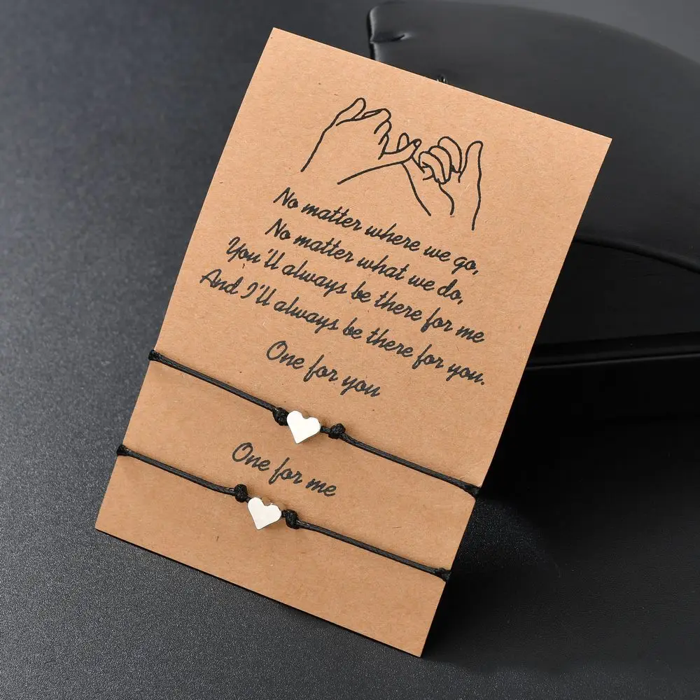 LWD60191 Heart Star Shield Moon Sun Crown Ball Beads Clover Charm Pinky Swear Promise Couple Bracelets with Make a Wish Card