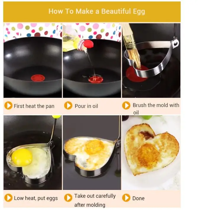 10cm flower start head round heard shapes silver fried egg mold food grade stainless steel