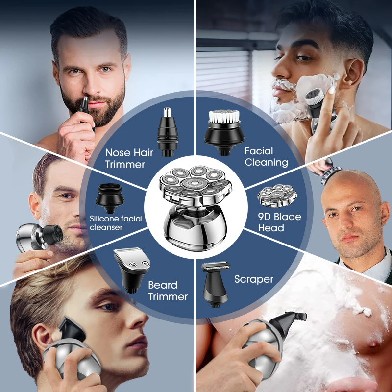 Lanumi LK-9810 Waterproof Rechargeable Mens Grooming Kit Electric Razor Rotary Electric Shaver For Men Beard Shaver Machine