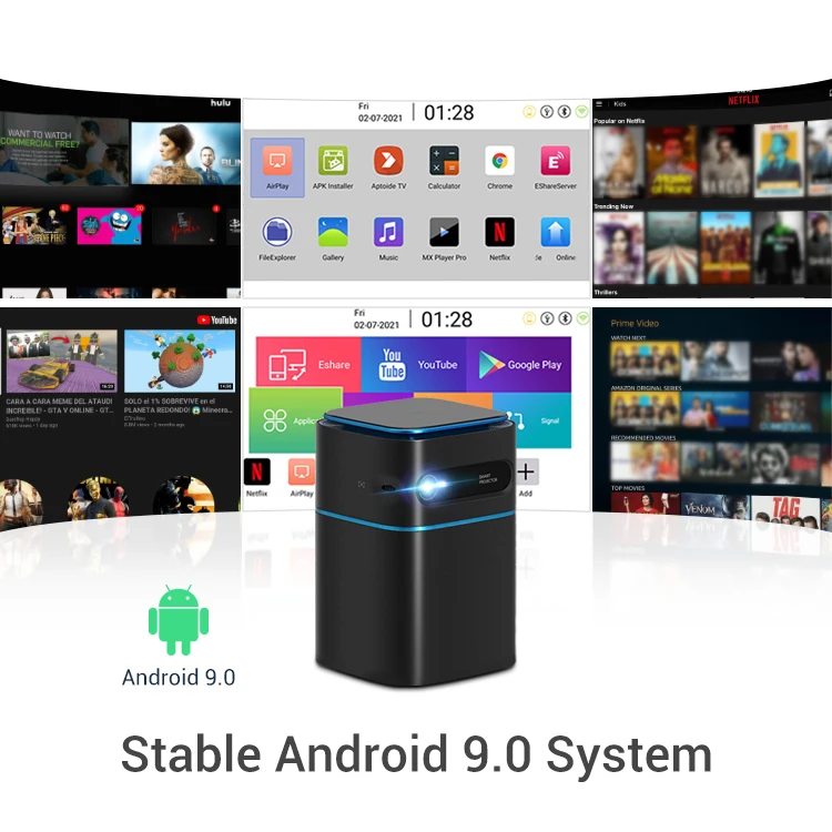 Home Theatre Android 9 Projectors Home Cinema Video Slim Pocket Smart Projector WIFI HD 4K Native 1080p Projector