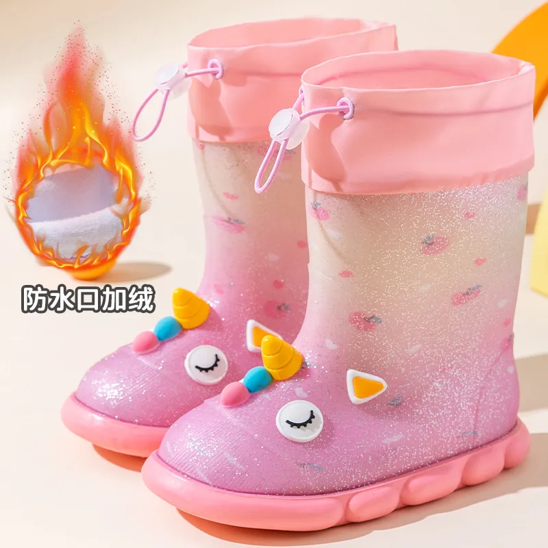 Winter boots with fur socks for children unisex kids anti-slip raining boots with toddler size child keep warm snow boots