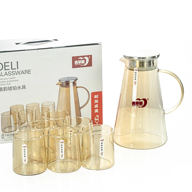 Wholesale hot green apple high boron transparent colorful glass household glass cold kettle large capacity juice drink pot set