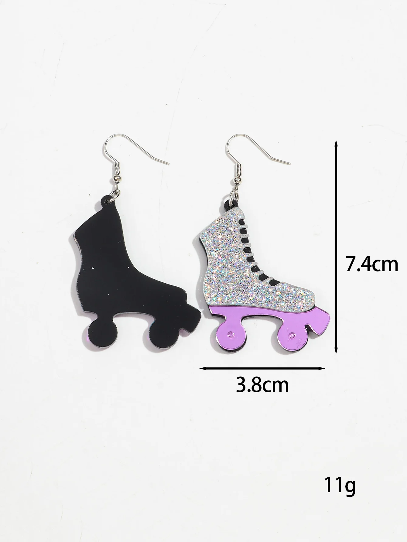 Stylish New Resin Silver Glitter Shoes Pendant Purple Mirror Earrings Jewelry Creative Roller Skates Acrylic Drop Earrings Gift
