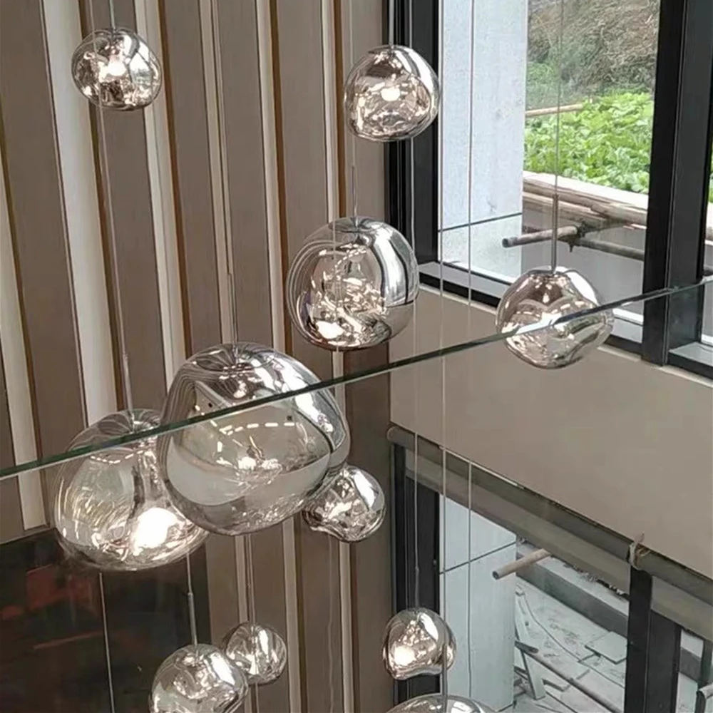 Indoor Modern Nordic creative Northern European high ceiling Chandelier lamp Hanging LED lava clear glass Pendant light