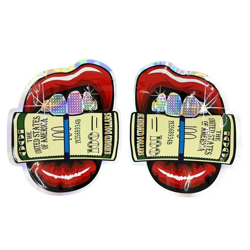 In Stock 100 PCS Custom Printed Special Shape Resealable Baggies 1 g 3.5 g Die Cut Mylar Bags Holographic