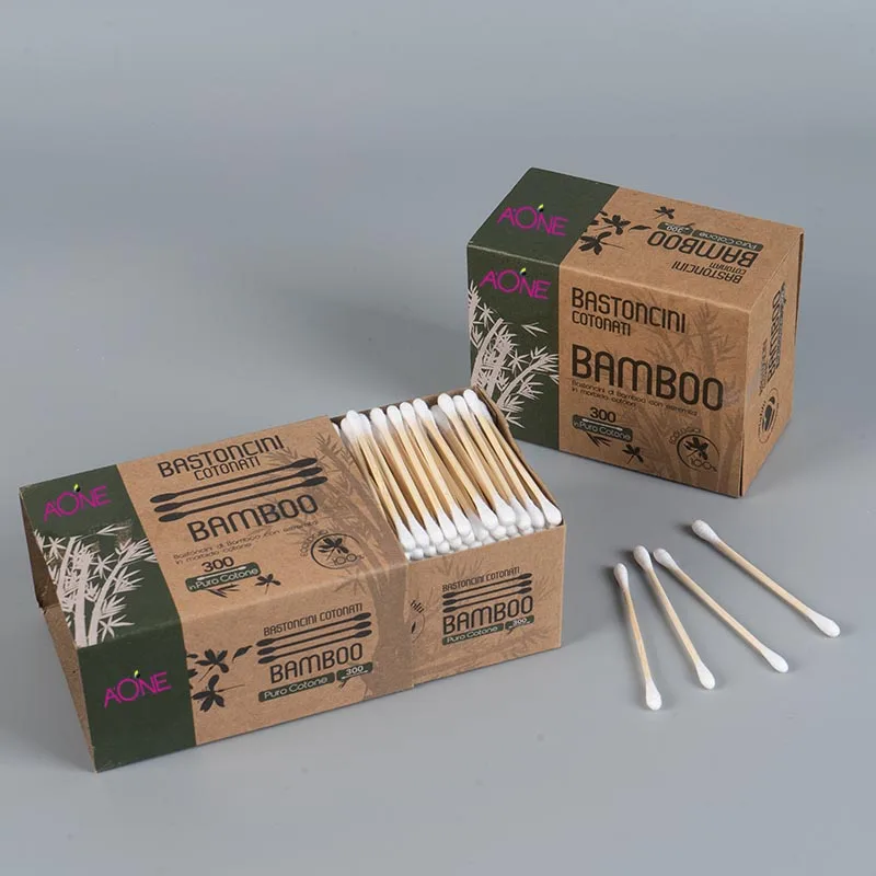 300 шт. бамбуковые палочки, ватные палочки в ящиках из крафт-бумаги