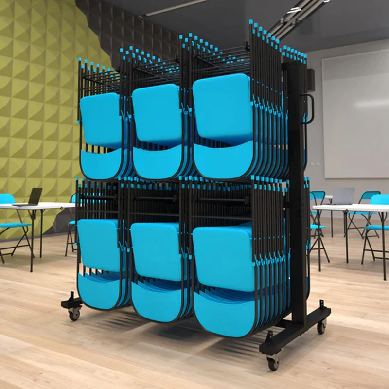 Factory ODM Carbon Steel Storage Stacking Warehouse Hotel Trolley Cart OEM Wedding Banquet Folding Chair Cart Trolley Dolly