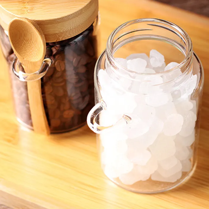 Airtight Glass Storage Container Jar with Bamboo Screw Lid and Spoon for Sugar Flour Honey and Coffee beans