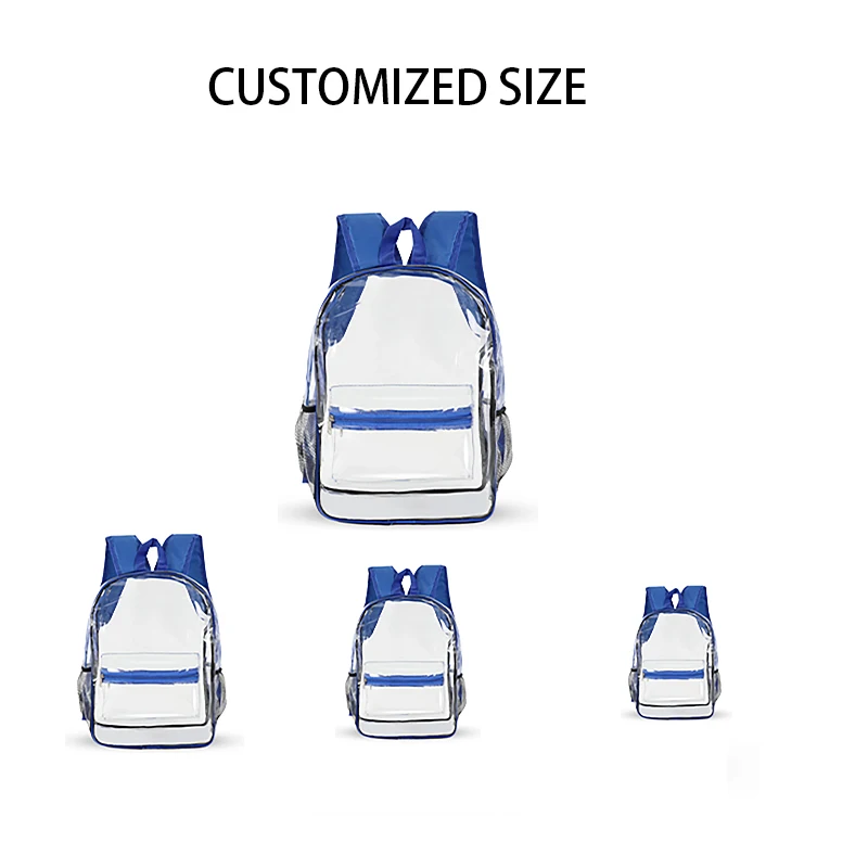 Branded Custom Wholesale Plastic Backpack Students Children Transparent PVC Clear Back Pack Kids School Bag