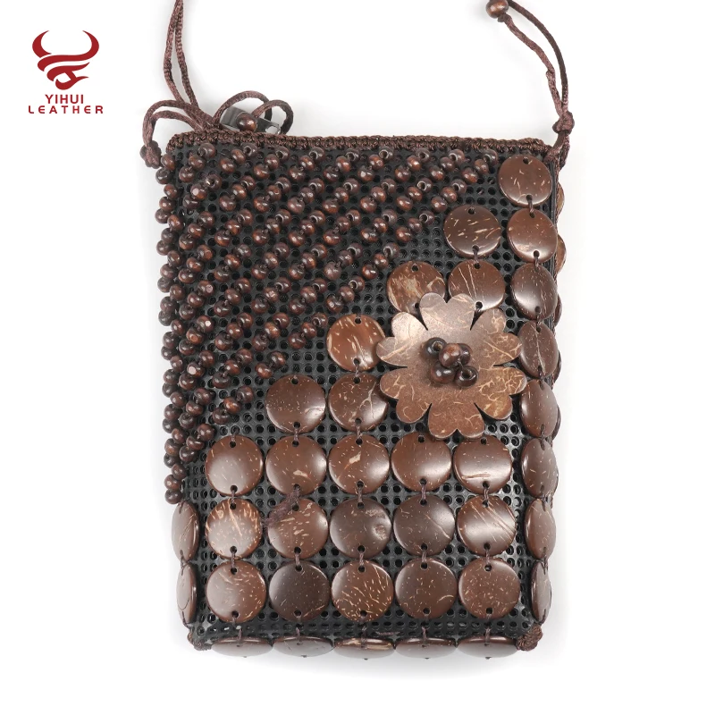 Wholesale vintage beaded handbags bohemian beach bags for girls designer handmade coconut shell shoulder bag for women