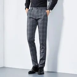 2021 Wholesale Fashion Men Plaid Slim Formal Business Grid Printing Pockets Pants Outdoor Casual Slim Trousers Long Pencil Pants