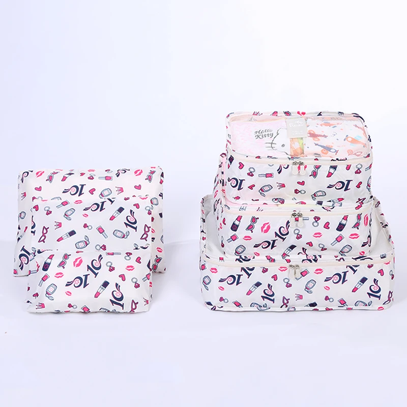 Promotional cheap price 6pcs luggage packing organizer set travel packing cubes with Laundry Bag Shoe Bag