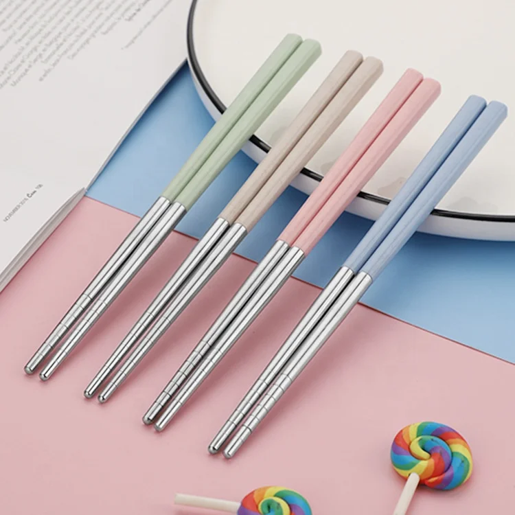 Factory Direct Sale 304 Stainless Steel Spliced Wheat Straw Students Travel Outdoor Portable Chopsticks for dishwasher