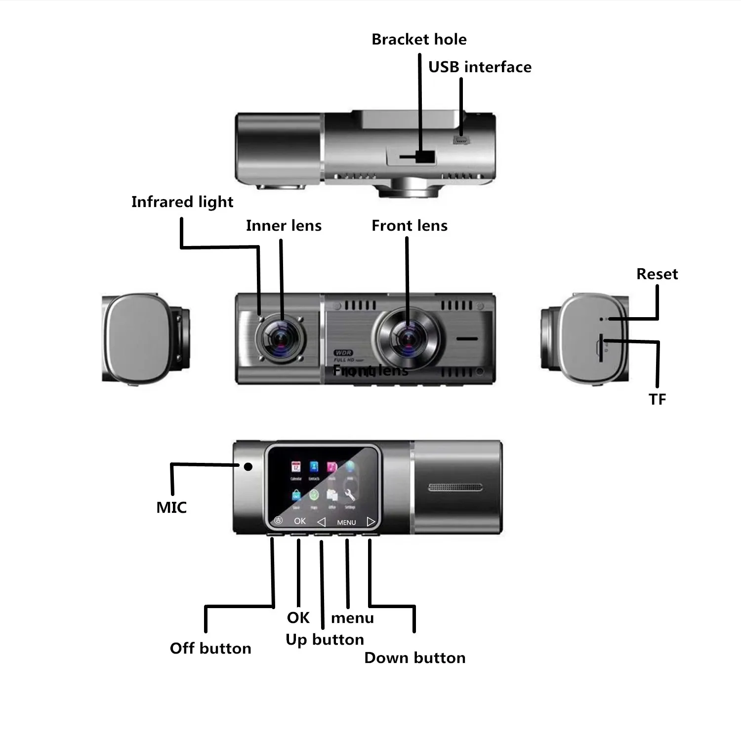 1080P Dual Camera car dvr J02 Black box 2 channel front and inside hidden dashcam dash camera for car