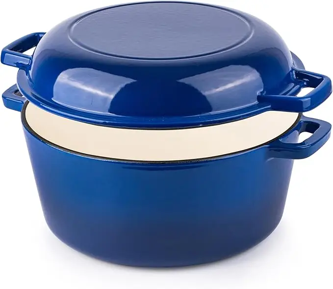 5QT Enameled Cast Iron Dutch Oven 2 In1with Lid Double Handle Frying Pan Multifunctional Nonstick Round Stock Pot Set Customized