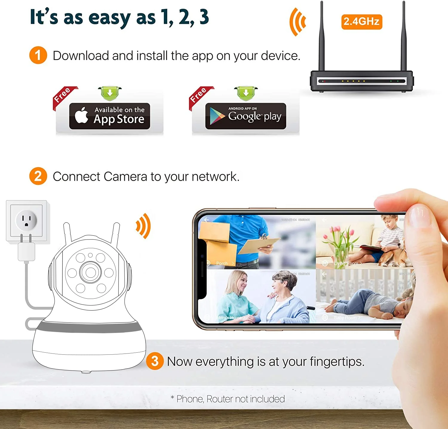 Smart Home 4 Channel 3.6mm Fixed Lens App Control Night Vision CCTV Camera System 3MP PTZ WiFi Camera