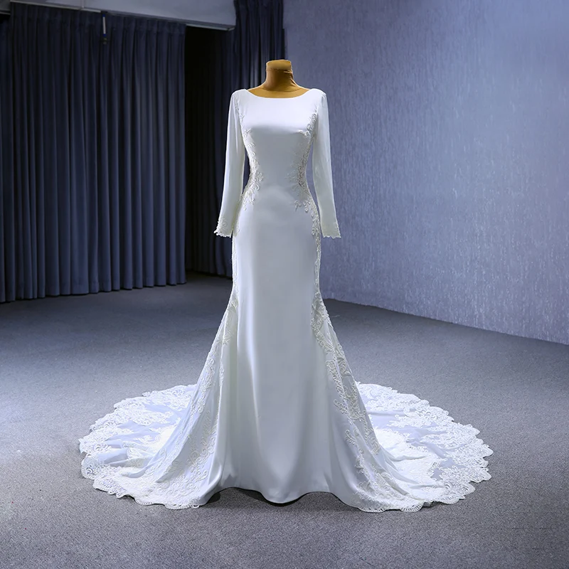 Flawless New Listing Lace Custom Made Bateau Neckline Long Sleeves Wedding Dress Bridal Gown