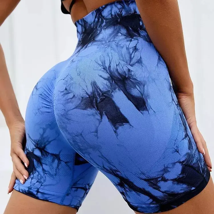 Women New Yoga Shorts Tie Dye Biker Sports Cloth High Waist Seamless Scrunch Butt Legging Gym Fitness Push Up Workout Shorts