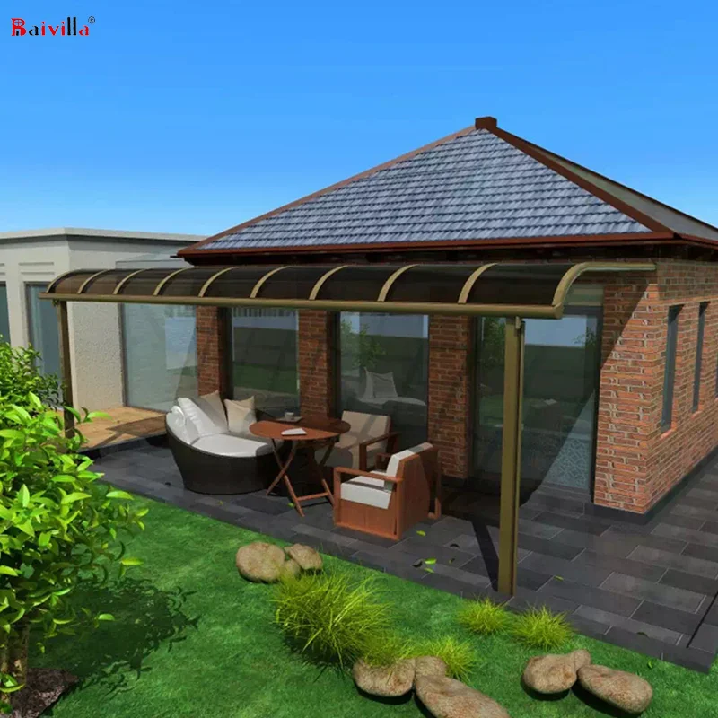 Modern Design White Anti-rust Aluminum Frame Patio Canopy Single-pitch Polycarbonate  Roof Awnings Cover Pools
