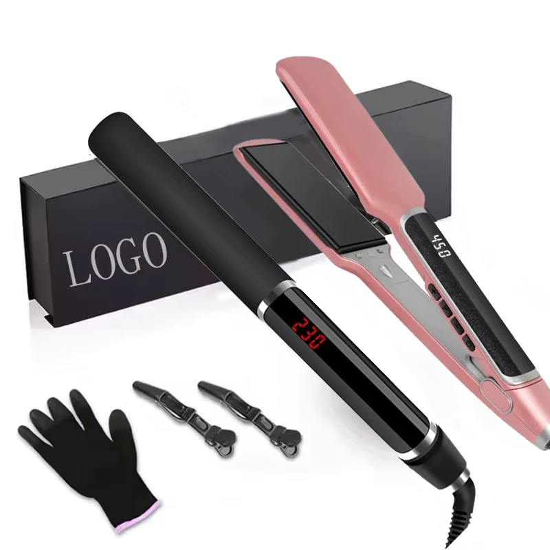 Professional Dual Voltage Electric Hair Curler And Straightener Styling Ceramic Titanium 2 IN 1 Flat Iron