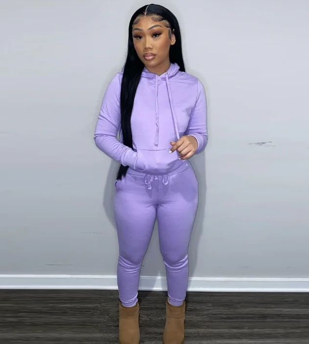 Fall winter XS-3XL pullover drawstring Jogger sweatpants and hoodie set 2022 two piece sweat suits thick fleece women tracksuits