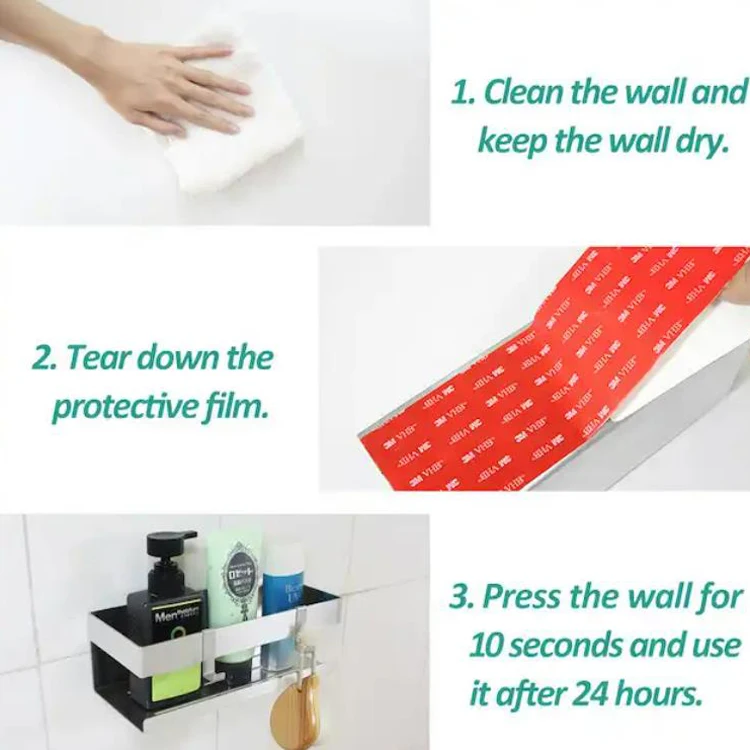 Jutye Bathroom Shower Shelf Shower Basket No Drilling Stainless Steel Brushed Shower Self-Adhesive Bathroom Basket Shelf