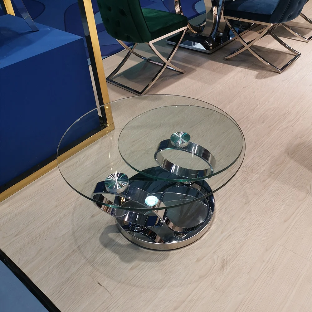 
manufacturer wholesale modern metal extendable rotating folding tempered glass coffee table 