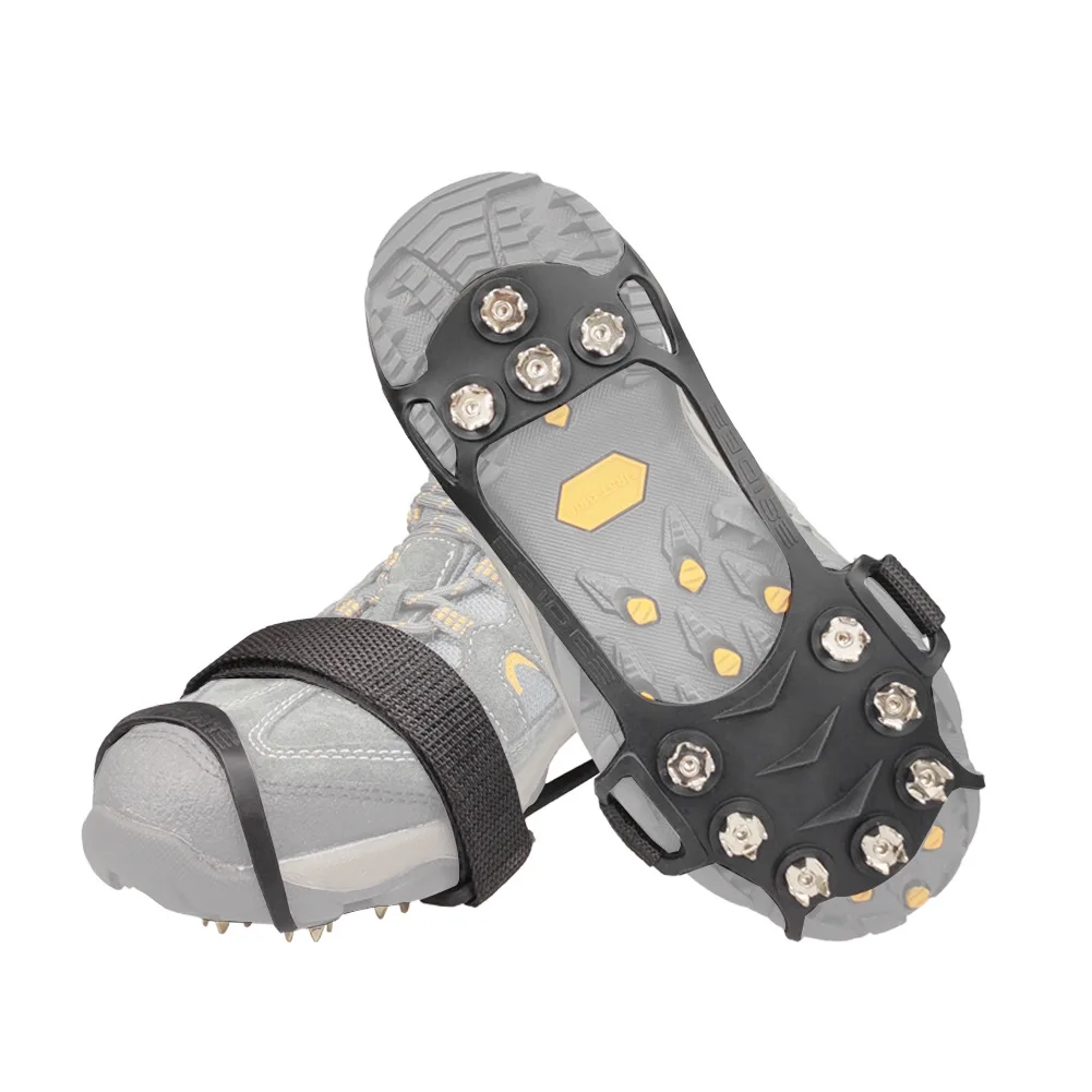 Wholesale 11 Spikes Crampons Zinc Plated Iron Nails Anti-Slip Nature Rubber Ice Cleats Grips for Hiking Fishing Shoes Boots