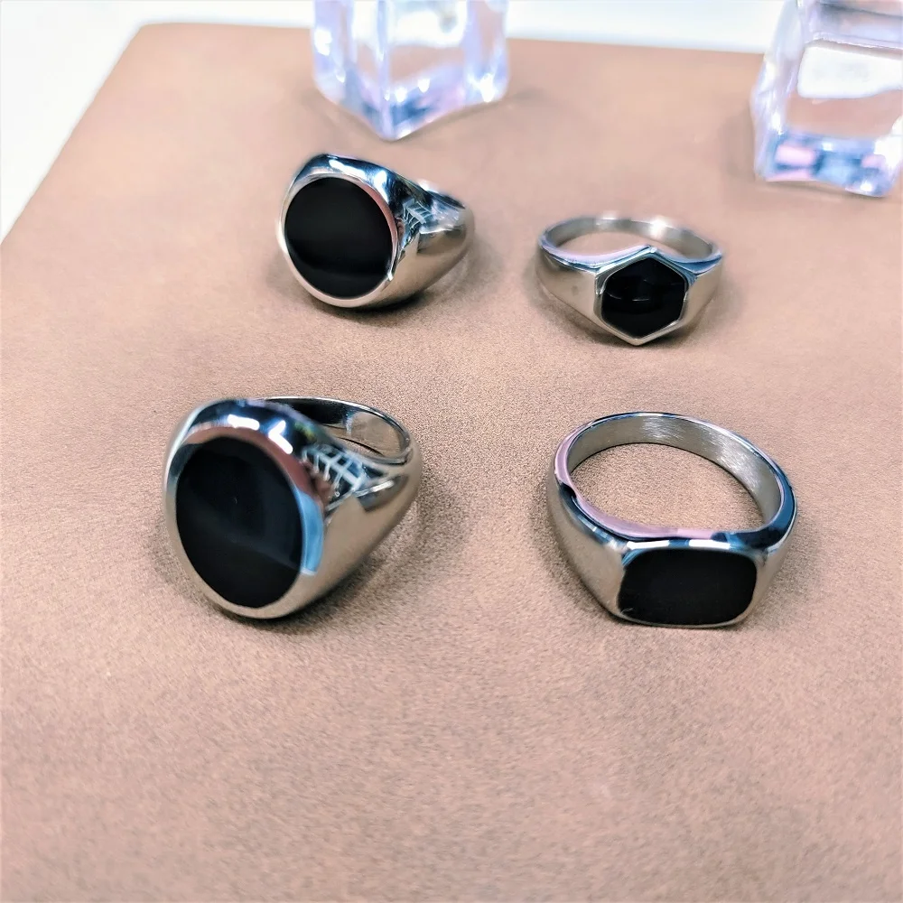 VAF черная эмалированная вывеска кольцо из нержавеющей стали прямоугольное круглое овальное массивное кольцо для мужчин