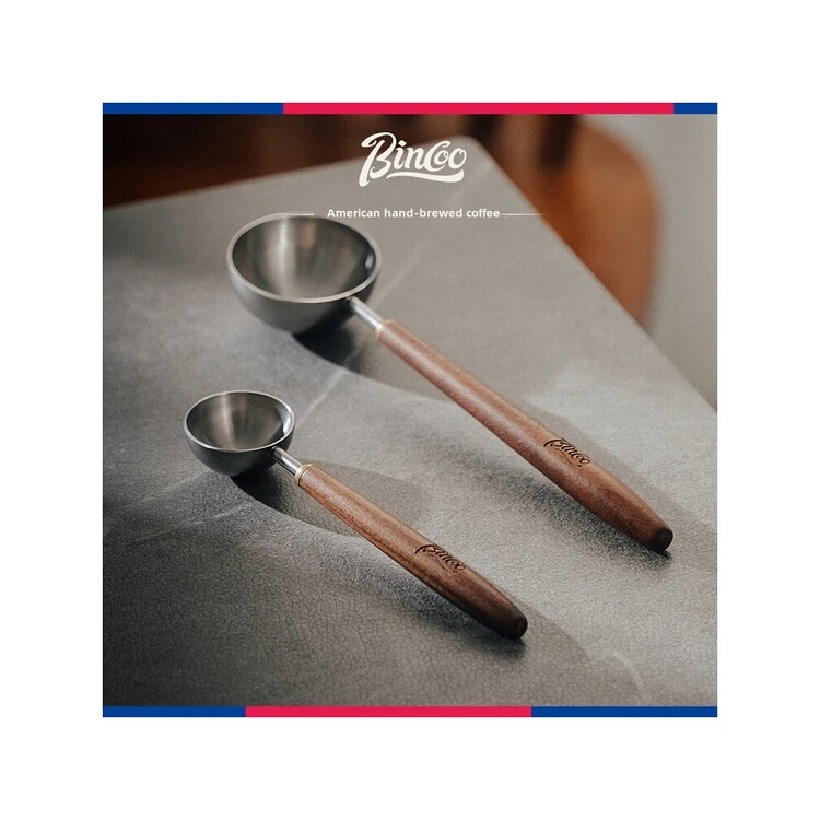 China Factory Special Walnut Wood Long Handle Coffee Spoons Stainless Steel Scoop for coffee shop