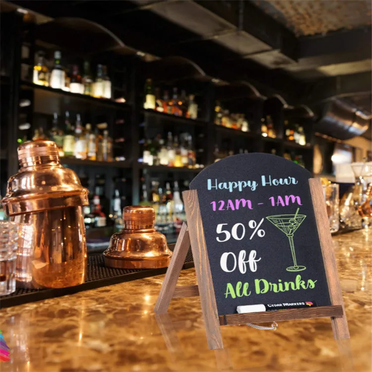 Arc Shaped Wooden Frame Non-Porous Chalkboard Sign standing blackboard