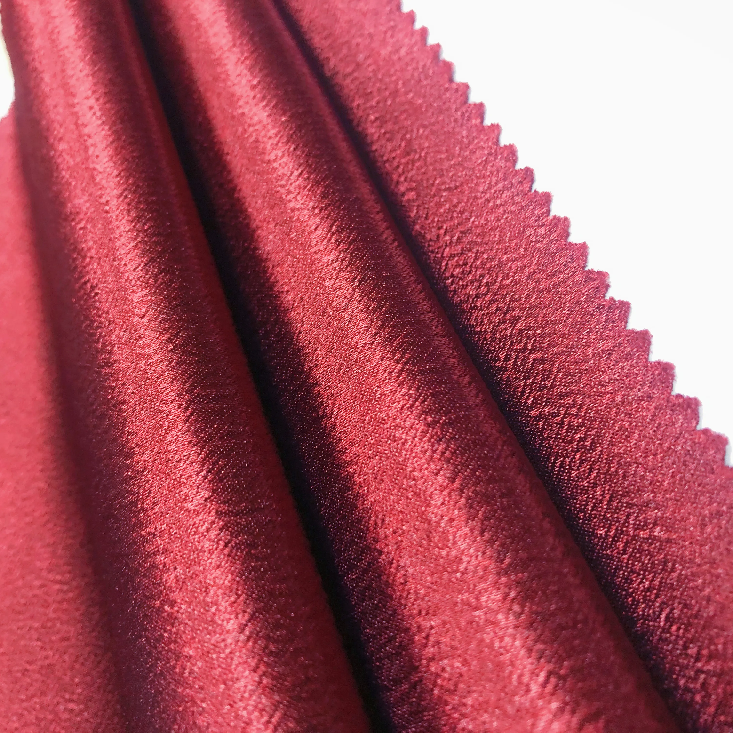 
75D*300D 100% Polyester women garment wine red tree skin rind crepe one side satin fabric 