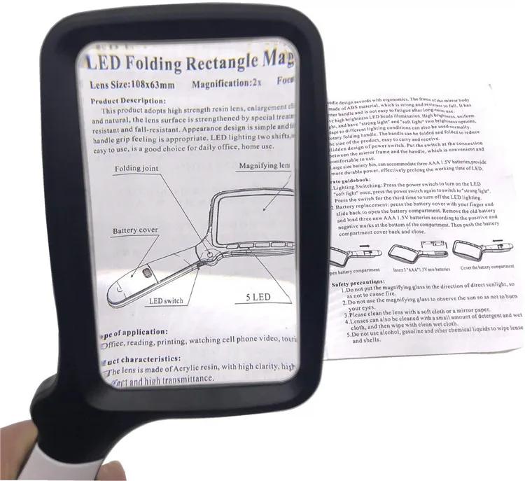 China manufacturer wholesale fine quality cheap 1.5V soft strong led lamp folded magnifying glass
