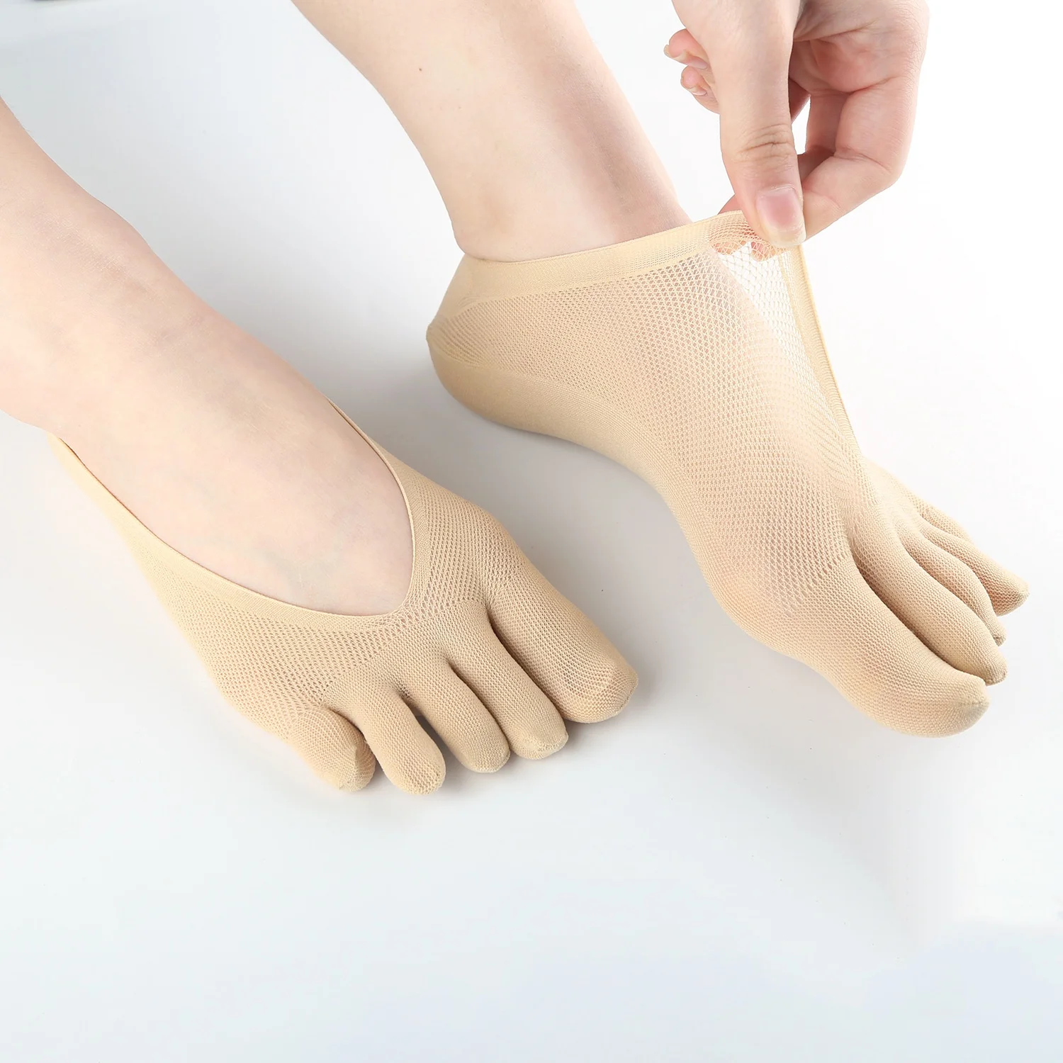 Wholesale Women Invisible Breathable Full Five Toe Socks No Show Five Finger Socks With Gel Tab