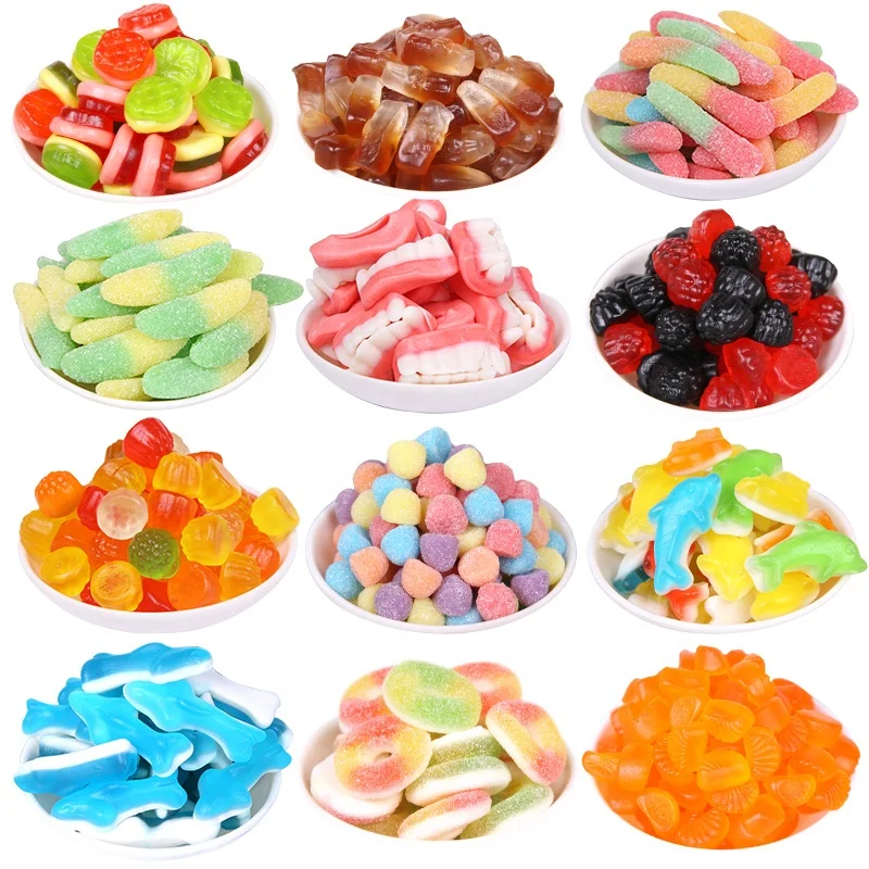Confectionery supplier Wholesale custom private labels fruit gummy candies gummy worms gummy bear sweets