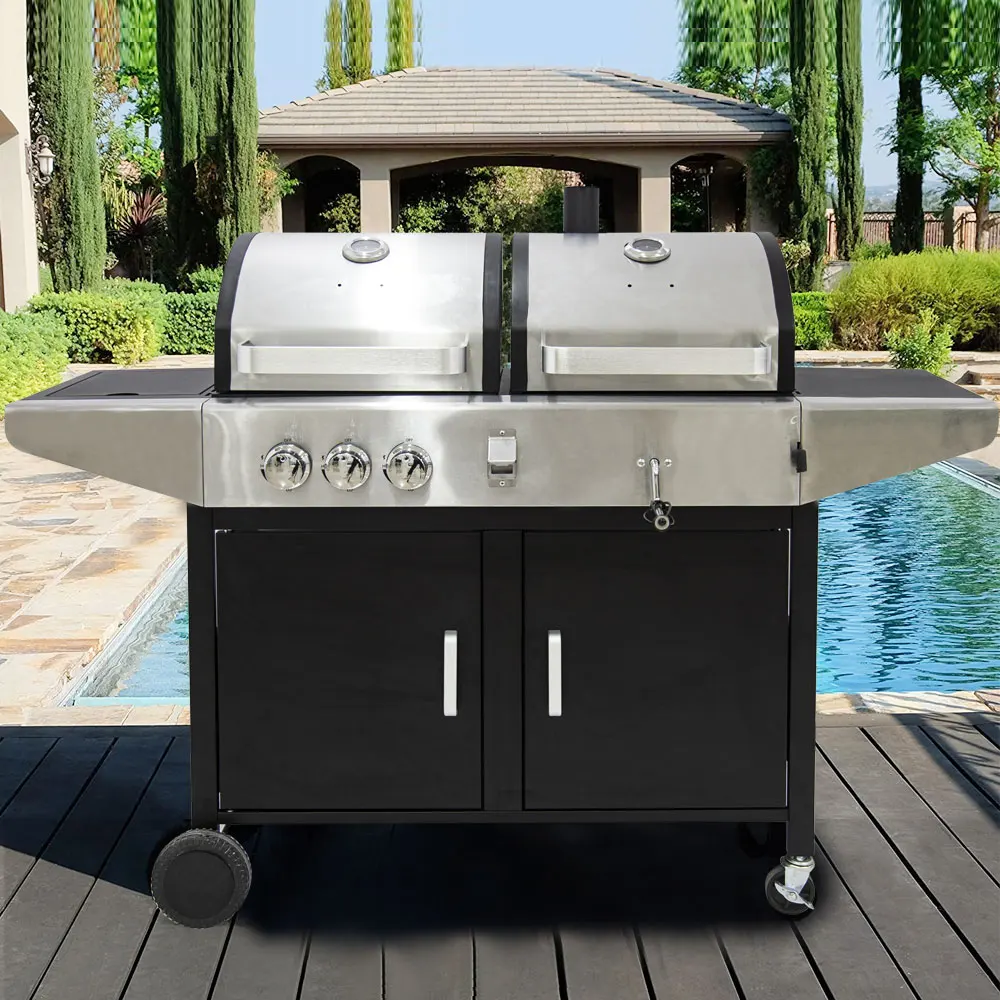 Custom Trolley Movable Smokeless Combo Grill gas and charcoal bbq grills Bbq Barbecue bbq combo grills