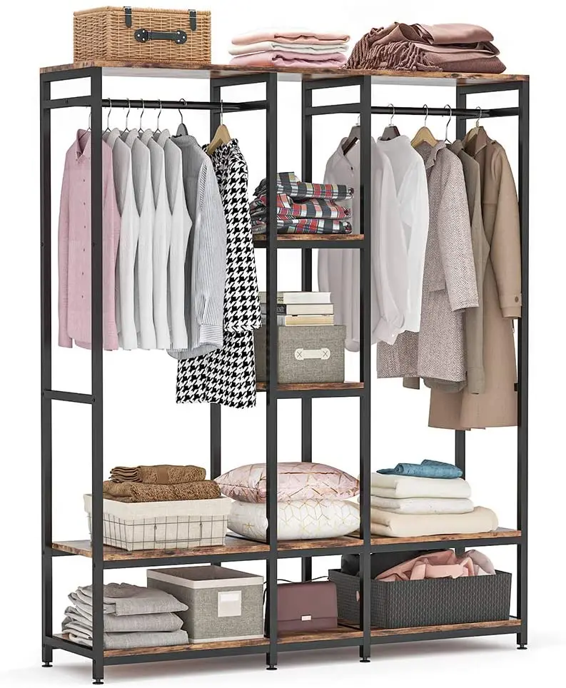 Double Rod Free Standing Closet Organizer Wardrobe Clothes Garment Rack Wholesale Clothing Display Racks